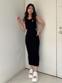 GDウエストOPEN SIDEラインノースリテレコロングワンピース