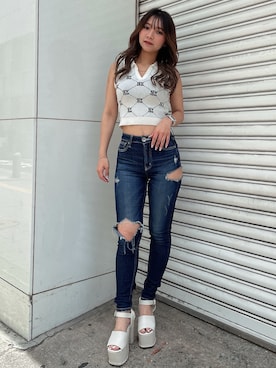 「155㎝コーデ」｜「アイテム（サンダル）」を使った、arisaさん（レディース・155cm）の夏コーディネート