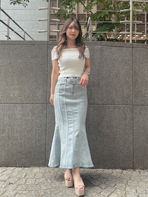 GYDA ハイウエストバックルベルトデザインマーメイドスカート　アイスブルー　M ジェイダ GYDA ハイウエストバックルベルトデザインマーメイド