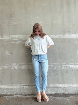 「155㎝コーデ」｜「アイテム（Tシャツ/カットソー）」を使った、arisaさん（レディース・155cm）の夏コーディネート