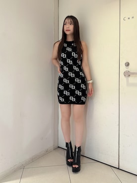 「GYDA（ジェイダ）のフロントZIP GGスライダータンクソールショートブーツ（ブーツ、ブラック系）」を使った、arisaさん（レディース・155cm）の夏コーディネート
