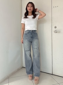ハイウエストKNEEダメージbijouワイドデニムパンツ|ジェイダ ハイウエストKNEEダメージbijouワイドデニムパンツ|ジェイダ