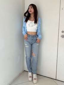 GYDA ハイウエストVintage Edge ダメージストレートデニムパンツS ハイウエストVintage Edge ダメージストレートデニムパンツ
