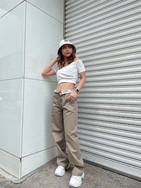 「155㎝コーデ」｜「アイテム（帽子）」を使った、arisaさん（レディース・155cm）の夏コーディネート