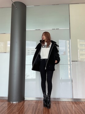 「155㎝コーデ」｜「アイテム（ブルゾン）」を使った、arisaさん（レディース・155cm）の冬コーディネート