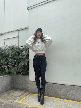 「155㎝コーデ」｜「アイテム（帽子）」を使った、arisaさん（レディース・155cm）の冬コーディネート