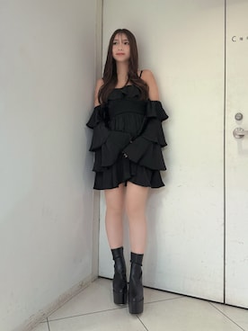 「GYDA（ジェイダ）のバルキーショートブーツ（ブーツ、ブラック系）」を使った、arisaさん（レディース・155cm）の夏コーディネート