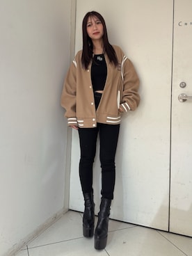 「アイテム（スタジャン）」を使った、arisaさん（レディース・155cm）の秋コーディネート