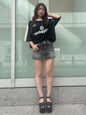 「アイテム（デニムスカート）」を使った、arisaさん（レディース・155cm）の夏コーディネート