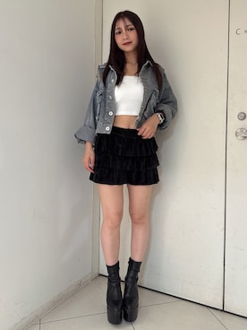 「アイテム（デニムジャケット）」を使った、arisaさん（レディース・155cm）の夏コーディネート