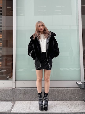 「レザーコーデ」｜「アイテム（その他アウター）」を使った、arisaさん（レディース・155cm）の冬コーディネート