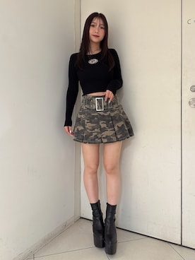 「アイテム（デニムスカート、その他）」を使った、arisaさん（レディース・155cm）の秋コーディネート