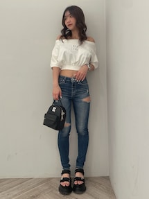 かよちゃん❤️７点⭐️A155⭐️ GYDA ♥ リブ風 オフショル ショートトップス GYDA（ジェイダ）の「カシュクールオフショルショートトップス