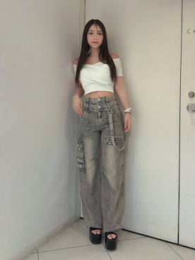 「GYDA（ジェイダ）のアイテム（Tシャツ/カットソー）」を使った、arisaさん（レディース・155cm）の夏コーディネート