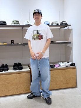「XLARGE（エクストララージ）のMIX OG S/S TEE（Tシャツ/カットソー、ホワイト系）」を使った、川上拓巳さん（メンズ・172cm）の春コーディネート