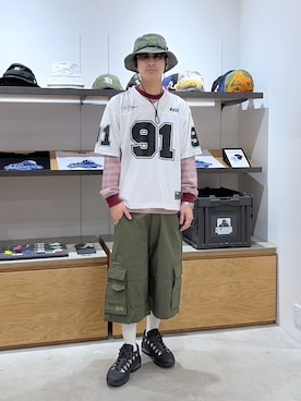 「XLARGE（エクストララージ）のFOOTBALL JERSEY（Tシャツ/カットソー、ホワイト系）」を使った、川上拓巳さん（メンズ・172cm）の春コーディネート