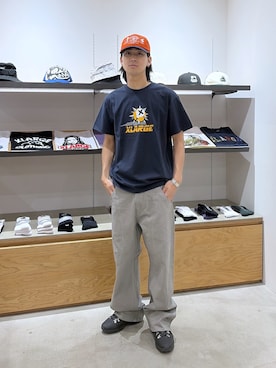 「XLARGE（エクストララージ）のPRODUCTION LOGO CAP（キャップ、ブラック系）」を使った、川上拓巳さん（メンズ・172cm）の夏コーディネート