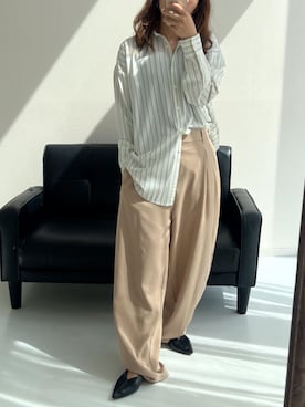 「nissen（ニッセン）の【接触冷感】ゆったりサイズコクーンパンツ ［Soiunique］（パンツ、ベージュ系）」を使った、MSさん（レディース・154cm）の夏コーディネート