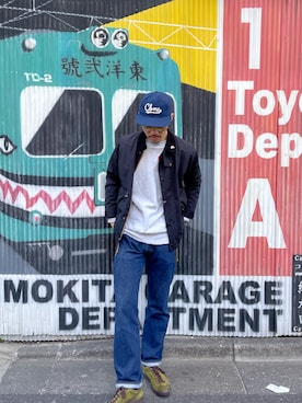 「CAL O LINE（キャルオーライン）のアイテム（ジャケット/アウター）」を使った、吉田霸久さん（メンズ・183cm）の春コーディネート