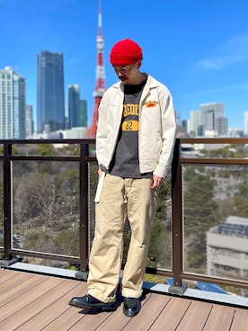 「URBAN RESEARCH（アーバンリサーチ）のアイテム（帽子）」を使った、吉田霸久さん（メンズ・183cm）の春コーディネート