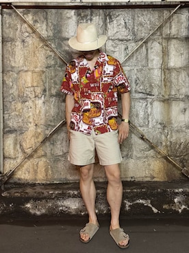「ROYALPALM（ロイヤルパーム）のアイテム」を使った、吉田霸久さん（メンズ・183cm）の夏コーディネート