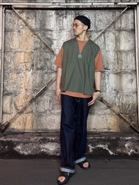 「Code Kelly（コードケリー）のアイテム（帽子）」を使った、吉田霸久さん（メンズ・183cm）の夏コーディネート