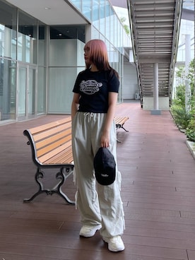 「LMCのアイテム（帽子）」を使った、れーかさん（レディース・155cm）の夏コーディネート