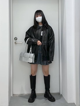 「女子会」｜「アイテム（ライダースジャケット）」を使った、れーかさん（レディース・155cm）の秋コーディネート