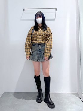「3.3 Field Trip （3.3フィールドトリップ）の3.3 Field Trip／プリーツデニムスカート 2977561（デニムスカート）」を使った、れーかさん（レディース・155cm）の秋コーディネート