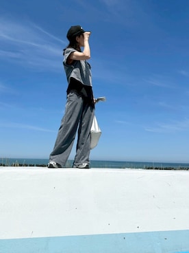 「NEW ERA（ニューエラ）のアイテム（キャップ、ブラック系）」を使った、meg05さん（レディース・156cm）の夏コーディネート
