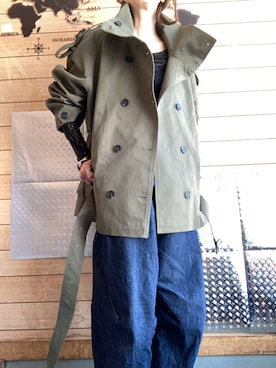 「SHEINのアイテム（トレンチコート、グリーン系）」を使った、meg05さん（レディース・156cm）の春コーディネート