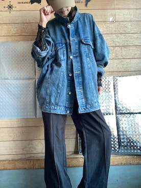 「しまむら（シマムラ）のアイテム（デニムジャケット、ブルー系）」を使った、meg05さん（レディース・156cm）の春コーディネート