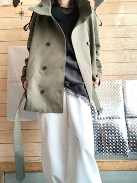 「SHEINのアイテム（トレンチコート、グリーン系）」を使った、meg05さん（レディース・156cm）の春コーディネート