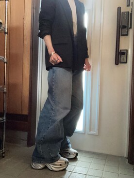 「no brand（ノーブランド）のアイテム（テーラードジャケット）」を使った、meg05さん（レディース・156cm）の春コーディネート