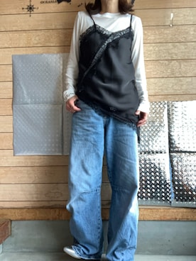 「SHEINのアイテム（キャミソール、ブラック系）」を使った、meg05さん（レディース・156cm）の夏コーディネート
