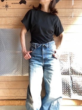 「SHEINのアイテム（Tシャツ/カットソー、ブラック系）」を使った、meg05さん（レディース・156cm）の春コーディネート