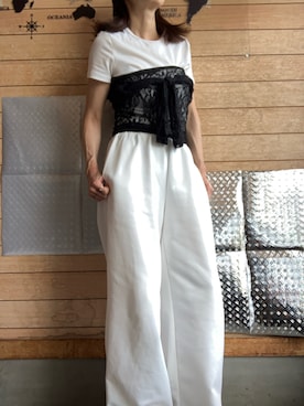 「SHEINのアイテム（トップス、ホワイト系）」を使った、meg05さん（レディース・156cm）の夏コーディネート