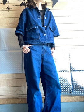 「SHEINのアイテム（シャツ/ブラウス、ブルー系）」を使った、meg05さん（レディース・156cm）の春コーディネート