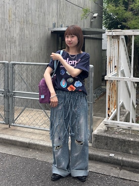 「CIAOPANIC（チャオパニック）のモチーフコレクションTee（Tシャツ/カットソー、ブルー系）」を使った、ナクラリンさん（レディース・153cm）の夏コーディネート