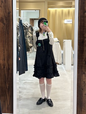 「CIAOPANIC（チャオパニック）のフリルミリタリーミドルジャンスカ（Tunic、ブラック系）」を使った、ナクラリンさん（レディース・153cm）の春コーディネート
