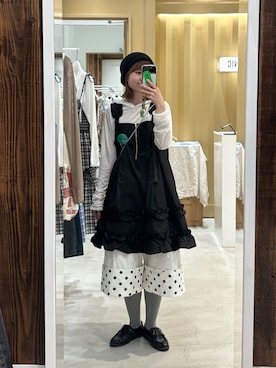 「CIAOPANIC（チャオパニック）のフリルミリタリーミドルジャンスカ（Tunic、ブラック系）」を使った、ナクラリンさん（レディース・153cm）の春コーディネート