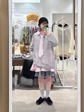 「CIAOPANIC（チャオパニック）のネクタイ付きティアードチュニックシャツワンピース（Shirts、ピンク系）」を使った、ナクラリンさん（レディース・153cm）の春コーディネート