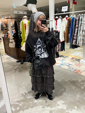 「ティアードスカート」｜「アイテム（キャップ）」を使った、ナクラリンさん（レディース・153cm）の冬コーディネート