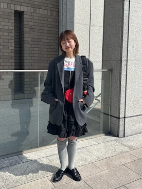 「CIAOPANIC（チャオパニック）のフリルミリタリーミドルジャンスカ（Tunic、ブラック系）」を使った、ナクラリンさん（レディース・153cm）の春コーディネート