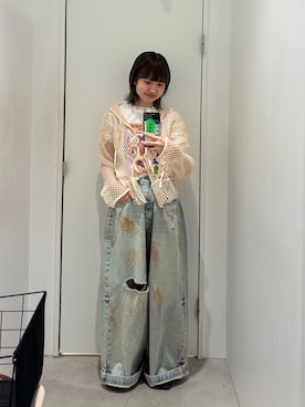 「CIAOPANIC（チャオパニック）の【2サイズ展開】メッシュリボンフーディーカーディガン（Tシャツ/カットソー、ベージュ系）」を使った、ナクラリンさん（レディース・153cm）の春コーディネート