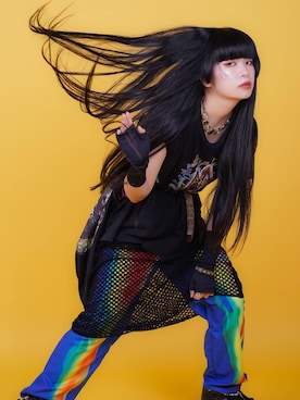 「雀蜂(古着)のアイテム（T Shirts、ブラック系）」を使った、𝙆𝘼𝙍𝙀𝙉さん（レディース・165cm）の夏コーディネート