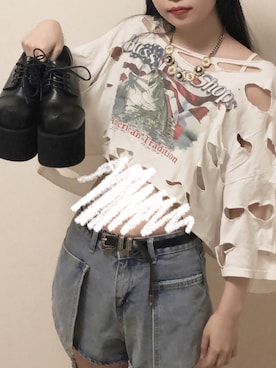 「夢展望（ユメテンボウ）のアイテム（Shoes、ブラック系）」を使った、𝙆𝘼𝙍𝙀𝙉さん（レディース・165cm）の夏コーディネート