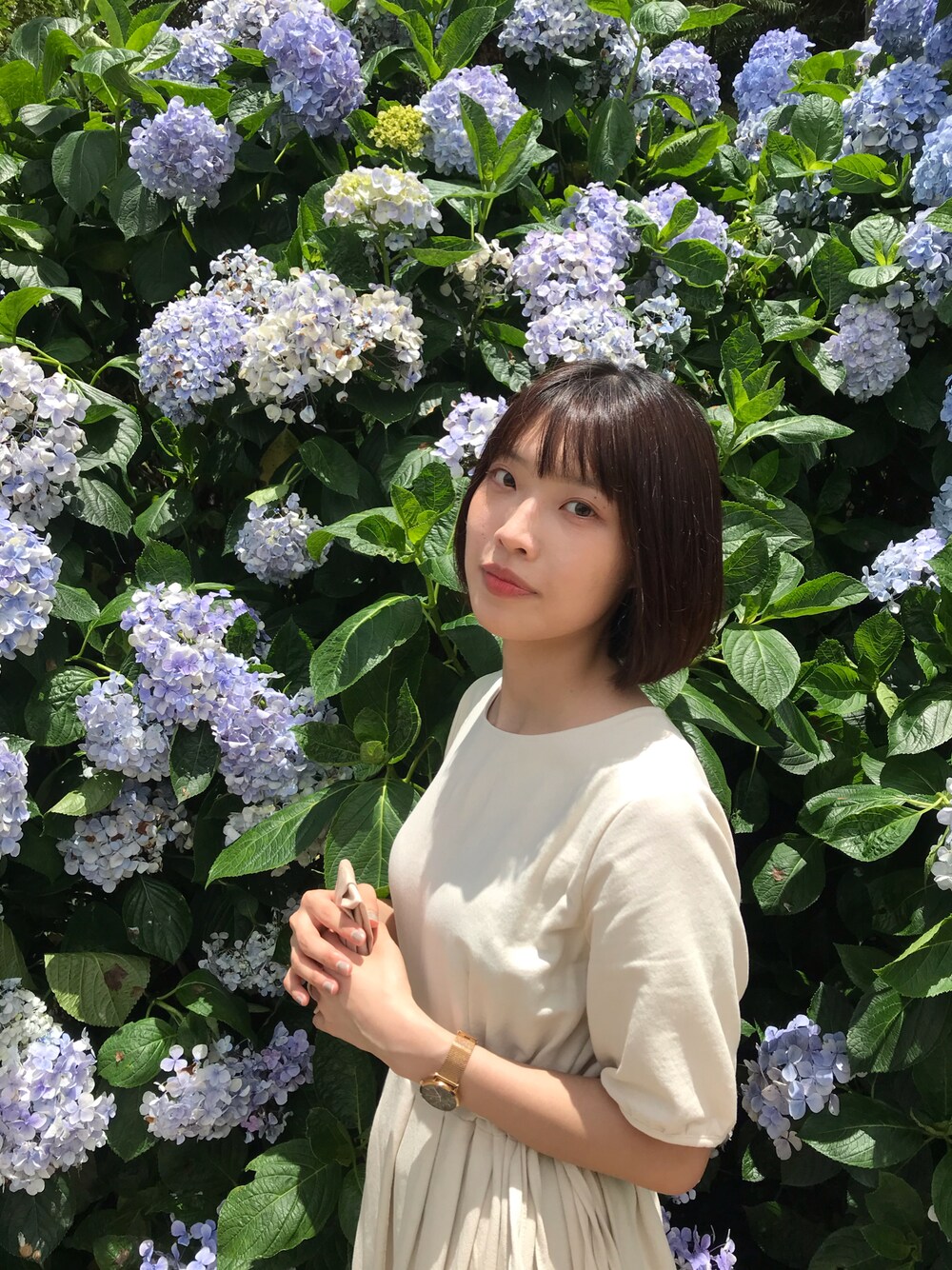 「ootd、繡球花、travel、flower、summer、Taiwan」｜「CHERRYKOKOのアイテム（ワンピース、ベージュ系）」を使った、meep0111さん（レディース・163cm）の夏コーディネートの1枚目の写真