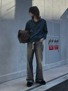 「CASPER JOHN（キャスパージョン）のInkjet gimmick MA-1/インクジェットギミックMA-1（MA-1、ブルー系）」を使った、ヤマネンさん（メンズ・171cm）の春コーディネート