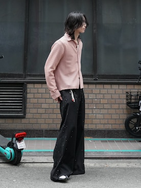 「CASPER JOHN（キャスパージョン）のWave knit shirts/ウェーブニットシャツ（シャツ/ブラウス、ピンク系）」を使った、ヤマネンさん（メンズ・171cm）の春コーディネート